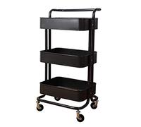Chariot utilitaire à roulettes en métal à 3 niveaux avec poignée - Chariot de rangement polyvalent sur roulettes pour cuisine, bureau, salle de bain et utilisation multifonctionnelle - Noir