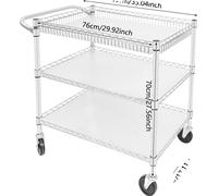 Chariot utilitaire, design à 3 niveaux, construction en acier durable, argenté