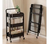 Chariot utilitaire pliable à roulettes avec roues verrouillables - Étagère de rangement en métal à 3 niveaux pour cuisine, salle de bain, salon et bureau