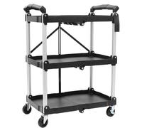 Chariot utilitaire pliable avec 3 niveaux de rangement, chariot à roulettes robuste pour cuisine, cantine et organisation des outils
