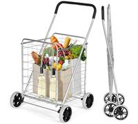 Chariot utilitaire pliable avec roulettes, chariot de courses en métal avec poignée en mousse pour la maison, l'extérieur et le rangement