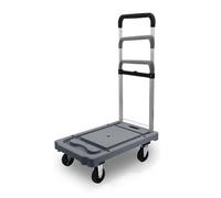 Chariot utilitaire pliable avec roulettes, poignée réglable, chariot à roulettes portable pour la maison, l'école, le supermarché - Chariot de transport robuste gris