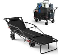 Chariot utilitaire pliable d'extérieur, chariot pliable 2 en 1, caravane inclinable, rangement extensible, for le camping, les activités de plein air et le shopping(Black)