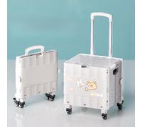 Chariot utilitaire pliable robuste à roulettes, capacité de 65 L, chariot utilitaire pliable avec couvercle, boîte de chariot utilitaire portable pour le shopping, le jardin, le camping (blanc, 83 x