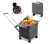 Chariot Utilitaire Pliable sur roulettes, Chariot permettant d'économiser du Travail avec Couvercle Coulissant magnétique 55L/176LBS, Chariot de Courses, Roues pivotantes à 360°pour Le Camping (Gris)