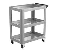 Chariot utilitaire robuste à 3 niveaux en acier roulant - Chariot d'outils de réparation mécanique commercial avec roues pour usage industriel - Chariot de service gris