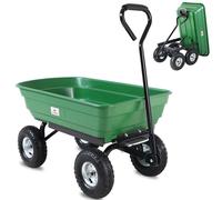 Chariot de jardin à main 75L vert avec benne basculante Remorque 4 pneus max 300 kg Jardinage