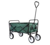 Chariot - Vert - Chariot de plage - Chariot de jardin pliable - Avec barre de poussée - Pour une utilisation en extérieur - Capacité de charge de 115 kg - Pour tous les terrains