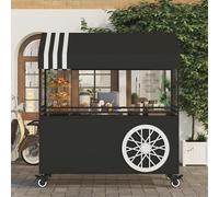 Chariots Alimentaires En Fer Sur Roulettes, Prèsentoir Mobile Avec Auvent Mobiles, Coffre De Rangement Portable, Chariots De Vente Ambulants(Black,120cm/47.2in)