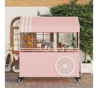 Chariots Alimentaires En Fer Sur Roulettes, Prèsentoir Mobile Avec Auvent Mobiles, Coffre De Rangement Portable, Chariots De Vente Ambulants(Pink,140cm/55.1in)