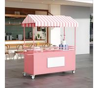 Chariots de Restauration Portables à Roulettes, Portable Stand de Marché Extérieur, pour Événements et Promotions sur le Marché des Agriculteurs(Pink,120cm/47.2in)