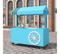 Chariots De Restauration Portables À roulettes, Stand de Marché Extérieur, Stands de Vente Ambulants en Extérieur pour Hot-Dogs et Glaces(Blue,160cm/63in)