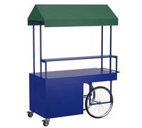 Chariots de Restauration Portables à Roulettes, Stand de Marché Extérieur Stands de Vente Ambulants en Extérieur pour Hot-dogs et Glaces(Blue)