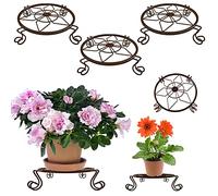 Chariots rustiques en métal sur roulettes 3 supports robustes pour pots de fleurs - Conteneurs de jardin antirouille pour intérieur et extérieur - Supports décoratifs pour plantes