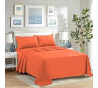 CHARKHAH Draps plats en polycoton avec drap de dessus uni ultra doux, teint dans des couleurs tendance, idéal pour l'hiver et l'été (orange, simple)