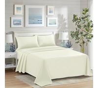 CHARKHAH Draps plats en polycoton avec drap de dessus uni ultra doux teint dans des couleurs tendance, idéal pour l'hiver et l'été (crème, double)