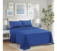 CHARKHAH Draps plats en polycoton avec drap de dessus uni ultra doux teint dans des couleurs tendance, idéal pour l'hiver et l'été (bleu roi, king size)