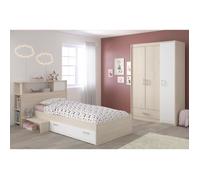 Charlemagne Chambre Enfant Complete - Tete De Lit Lit Armoire - Style Contemporain - Décor Acacia Clair Et Blanc Beige
