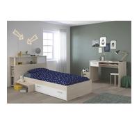 Charlemagne Chambre Enfant Complete Tete De Lit Lit Bureau - Style Contemporain - Décor Acacia Clair Et Blanc Beige