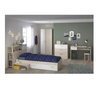 Chambre complète adulte GENERIQUE CHARLEMAGNE Chambre enfant complete - Tete de lit + lit + commode + armoire + bureau - contemporain - Decor acacia clair et blan
