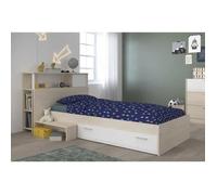 Charlemagne Ensemble Lit Tete De Lit Avec Rangement - Style Contemporain - Décor Acacia Clair Et Blanc