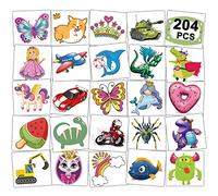 CHARLENT 204 PCS Tatouages Temporaires Enroulés Individuellement Pour Enfants - Tatouages Amusants Pour Garçons et Filles, Décorations Pour Fêtes D'anniversaire
