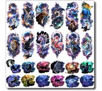 CHARLENT Galaxy Animals Tatouages Temporaires pour Enfants Adultes - 12 Feuilles de Grands Tatouages Animaux et 13 Feuilles de Petits Tatouages Sauvages Autocollants