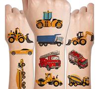 CHARLENT Lot de 14 feuilles de tatouages temporaires de voitures et de camions pour enfants - Tracteur de construction de voitures pour garçons - Cadeaux d'anniversaire pour garçons