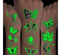 CHARLENT Papillon Lumineux pour Enfants - 14 Feuilles de Tatouages Temporaires Fée Papillon Phosphorescents pour Cadeaux D'Anniversaire de Filles, Cadeaux de Fête, Cadeaux de Noël