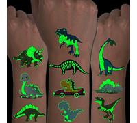 CHARLENT Tatouages Dinosaures Lumineux pour Enfants - 14 feuilles de Tatouages Temporaires Phosphorescents pour Garçons et Filles - Cadeaux de Fête d'anniversaire et Stylo de Sac Goodie