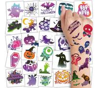 CHARLENT Tatouages Pailletés pour Enfant pour Halloween-74 Feuilles Individuelles Tatouages Pailletés Citrouille Chauve-Souris Squelettes Toile D'araignée pour Enfant