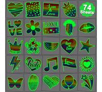 CHARLENT Tatouages Temporaires Arc-en-ciel Phosphorescents - 74 Feuilles Individuelles Tatouages de Fierté Lumineux Cœur Lèvres Amour Tatouages Arc-en-ciel pour les Festivals de Fierté