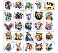 CHARLENT Tatouages Temporaires D'animaux de Safari Aquarelle pour Fournitures de Fête D'enfants - 74 Feuilles Individuelles de Tatouages D'animaux pour Cadeaux de Fête D'anniversaire