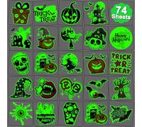 CHARLENT Tatouages temporaires d'Halloween phosphorescents pour enfants - 74 feuilles individuelles - Tatouages lumineux d'Halloween citrouille chauve-souris pour garçons et filles - Cadeaux de fête