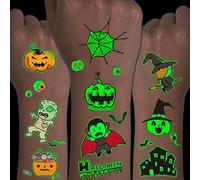 CHARLENT Tatouages Temporaires Lumineux pour Halloween pour Enfants - 120 Modèles Tatouages Lumineux dans le Noir Avec Motifs Citrouilles et Squelettes pour Halloween pour Garçons et Filles