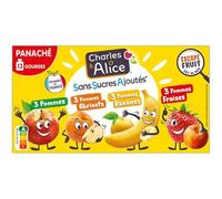 CHARLES&ALICE Dessert pomme, abricot, banane, fraise sans sucres ajoutés 12 x 90 g