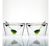 Charles and Marie Collection InsideOut | Verres à martini et à cocktail design à double paroi | Lot de 2 verres à cocktail pour mariage, anniversaire, nouvel an, enterrement de vie de jeune fille,