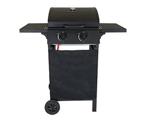 CHARLES BENTLEY Barbecue gaz 2 brûleurs avec allumage auto, thermomètre, plaque chauffante, étagères, grille en acier, noir, idéal jardin et fêtes (101x96.5cm)