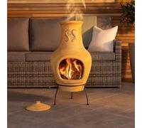 CHARLES BENTLEY Cheminée Mexicaine en Argile Terracotta, Grande Taille, Design lézard, Chauffe-terrasse avec Support Acier, Usage extérieur, résiste aux intempéries (80x40cm)