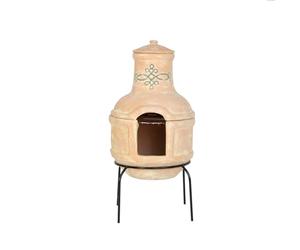 CHARLES BENTLEY Cheminée mexicaine petite en argile terracotta avec grille BBQ, couvercle anti-pluie, design artisanal, support inclus, facile à monter, rustique (75x35cm)