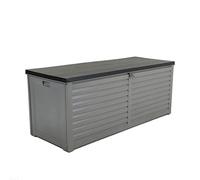 CHARLES BENTLEY Coffre de Rangement 390L Jardin Extérieur - Plastique Gris avec Couvercle Noir, Poignées Moulées, Cadenas, Glissières Aluminium (143x57x53 cm)