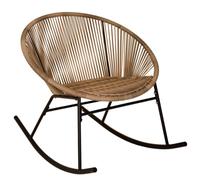 CHARLES BENTLEY Fauteuil à Bascule Zanzibar Naturel, rotin Brun PE, Cadre Acier, Finition Noire, intérieur/extérieur, Style Vintage, léger et Solide (74x77x72cm)