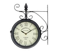 CHARLES BENTLEY Horloge Murale Double Face Paddington Noire, Design Vintage avec Chiffres Romains, Plastique et métal, silencieuse, intérieur extérieur (32x27x9.5cm)