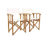 CHARLES BENTLEY Lot de 2 chaises Pliantes metteur en scène, Bois FSC, Tissu crème, Design Classique, Compact, Jardin terrasse, Plaque Bentley (85x54.5x51cm)