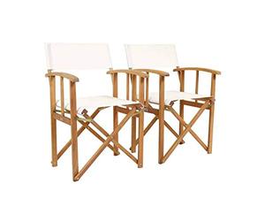 CHARLES BENTLEY Lot de 2 chaises Pliantes metteur en scène, Bois FSC, Tissu crème, Design Classique, Compact, Jardin terrasse, Plaque Bentley (85x54.5x51cm)
