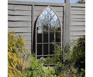 CHARLES BENTLEY Miroir Arche extérieur Gris, Grand Format, Style fenêtre Rustique, étanche, Fixation Murale, incassable, Verre 4mm, déco Jardin (115x50x2.5cm)