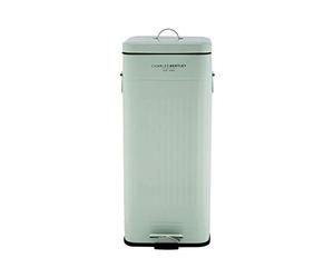 CHARLES BENTLEY Poubelle cuisine carrée 30L verte, design rétro, acier, avec pédale, poignées latérales et couvercle, seau intérieur amovible, pratique et déco (67x27cm)