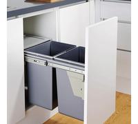 CHARLES BENTLEY Poubelle encastrable cuisine, 2 bacs 20L, capacité 40L, recyclage, double compartiment, couvercle anti-odeurs, montage facile (34Lx48Px42H cm)