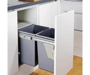 CHARLES BENTLEY Poubelle encastrable cuisine, 2 bacs 20L, capacité 40L, recyclage, double compartiment, couvercle anti-odeurs, montage facile (34Lx48Px42H cm)