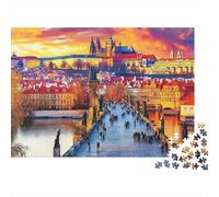 Charles Bridge Architecture Urbaine Puzzle 1000 Pièces Papier pour Adultes Scène de Coucher du Soleil Puzzle en Famille 52x38cm/1000pcs